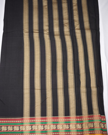 Narayanapet Mercerized Cotton Saree in Elegant Classic Black with Traditional Border | Soft Finish & Lightweight Drape