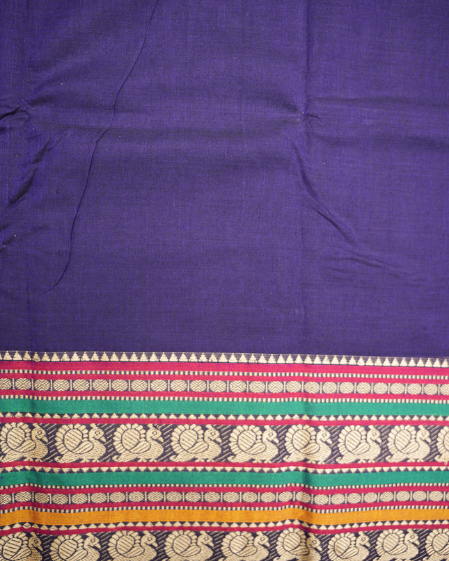 Narayanapet Mercerized Cotton Saree in Elegant Royal Blue with Traditional Border | Soft Finish & Lightweight Drape