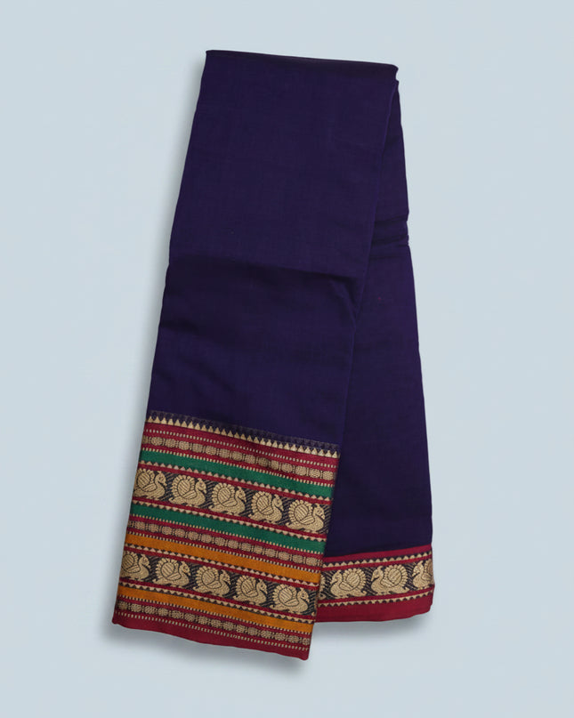 Narayanapet Mercerized Cotton Saree in Elegant Royal Blue with Traditional Border | Soft Finish & Lightweight Drape