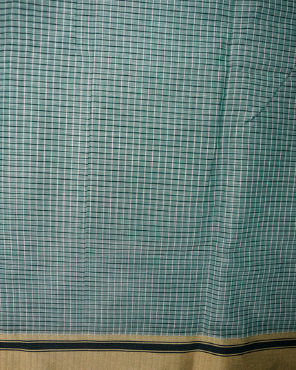 Narayanapet Mercerized Cotton Saree in Elegant Sea Green Checks with Traditional Border | Soft Finish & Lightweight Drape