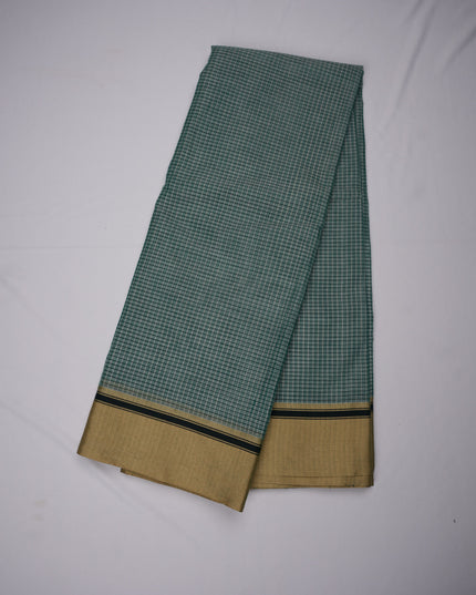 Narayanapet Mercerized Cotton Saree in Elegant Sea Green Checks with Traditional Border | Soft Finish & Lightweight Drape