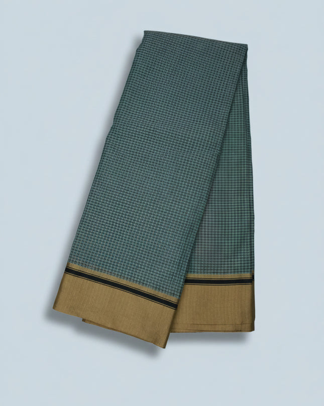 Narayanapet Mercerized Cotton Saree in Elegant Sea Green Checks with Traditional Border | Soft Finish & Lightweight Drape
