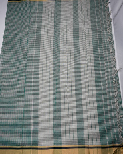 Narayanapet Mercerized Cotton Saree in Elegant Sea Green Checks with Traditional Border | Soft Finish & Lightweight Drape