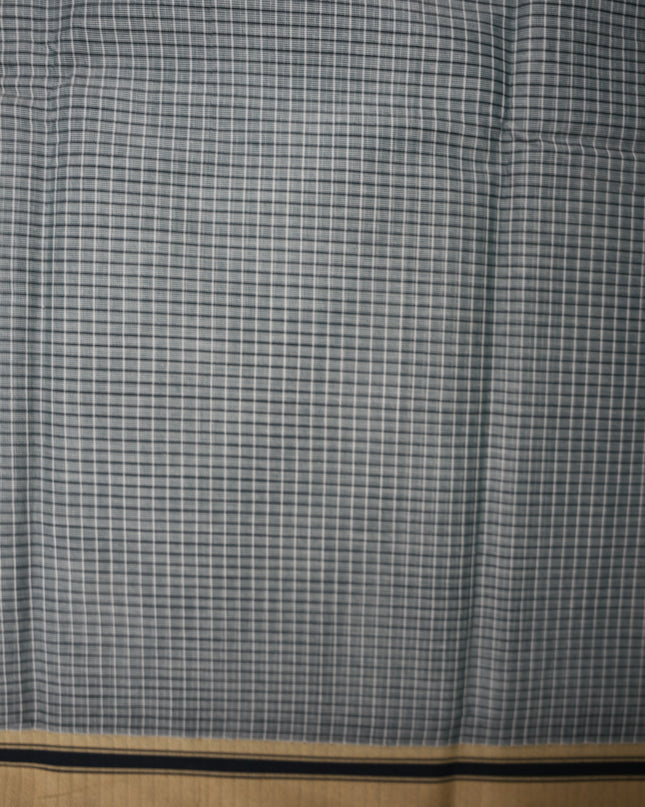 Narayanapet Mercerized Cotton Saree in Elegant Black & White Checks with Traditional Border | Soft Finish & Lightweight Drape