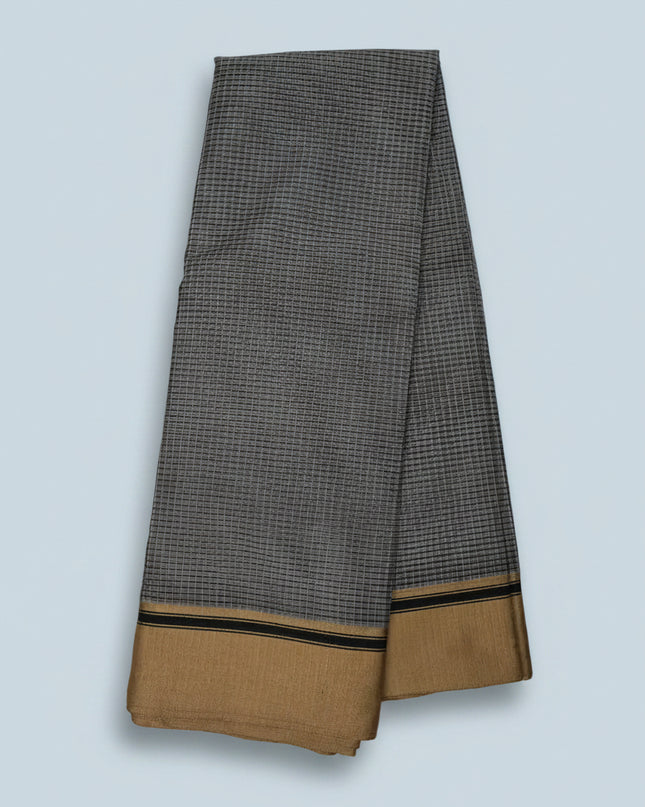 Narayanapet Mercerized Cotton Saree in Elegant Black & White Checks with Traditional Border | Soft Finish & Lightweight Drape