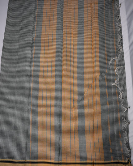 Narayanapet Mercerized Cotton Saree in Elegant Black & White Checks with Traditional Border | Soft Finish & Lightweight Drape