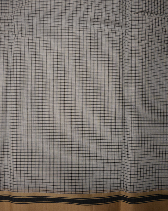 Narayanapet Mercerized Cotton Saree in Elegant Black & White Checks with Traditional Border | Soft Finish & Lightweight Drape