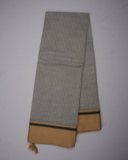 Narayanapet Mercerized Cotton Saree in Elegant Black & White Checks with Traditional Border | Soft Finish & Lightweight Drape