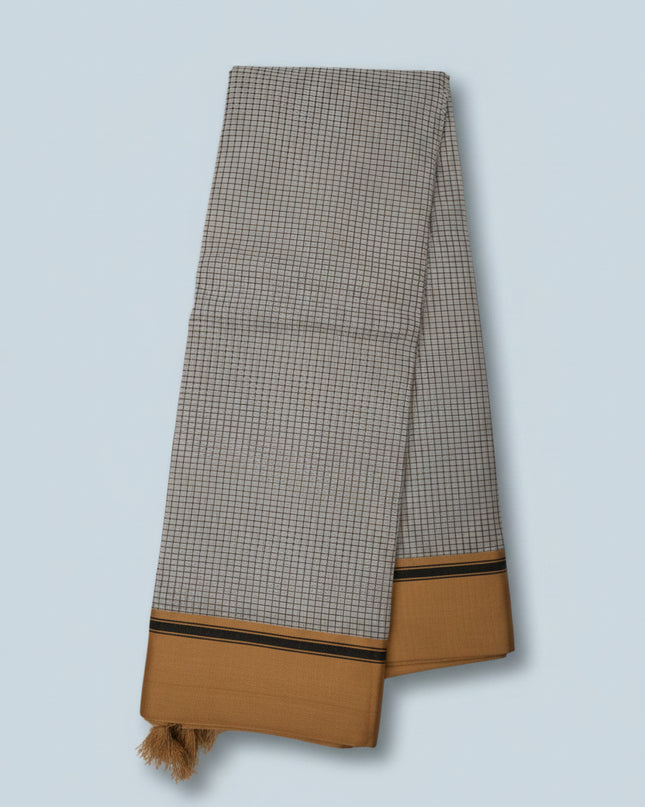 Narayanapet Mercerized Cotton Saree in Elegant Black & White Checks with Traditional Border | Soft Finish & Lightweight Drape