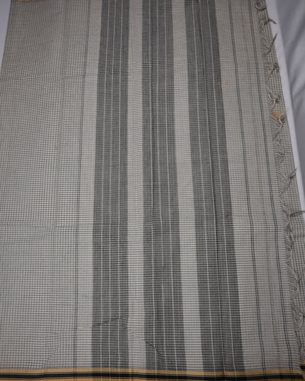 Narayanapet Mercerized Cotton Saree in Elegant Black & White Checks with Traditional Border | Soft Finish & Lightweight Drape