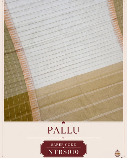 Premium Handwoven Cotton Saree in Off White & Beige with Traditional Temple Border | Soft & Breathable Daily Wear Saree