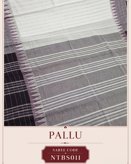 Premium Handwoven Cotton Saree in Off White & Purple Grey with Traditional Temple Border | Soft & Breathable Daily Wear Saree