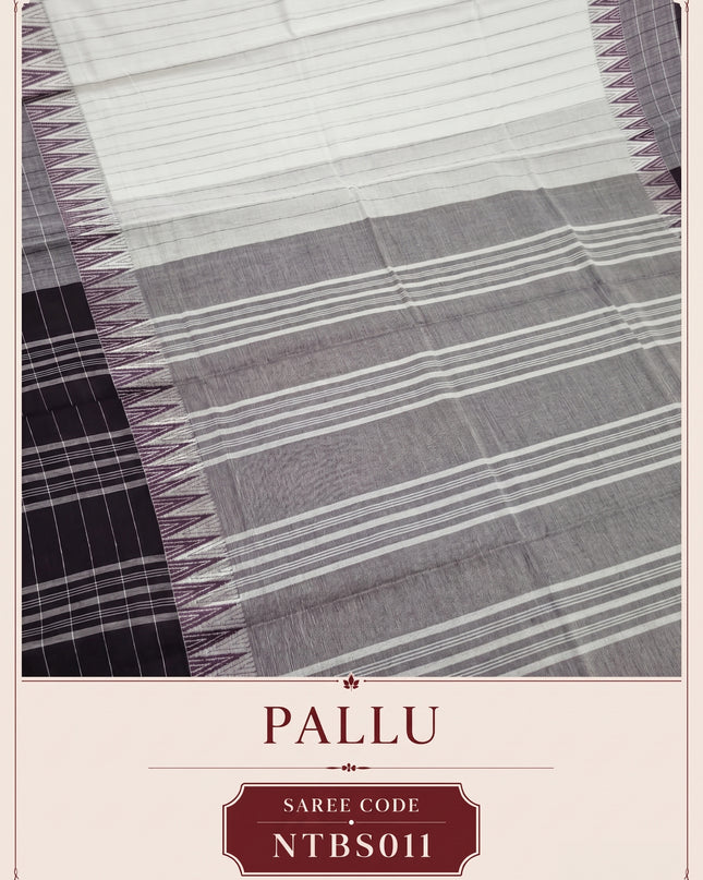 Premium Handwoven Cotton Saree in Off White & Purple Grey with Traditional Temple Border | Soft & Breathable Daily Wear Saree