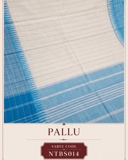 Premium Handwoven Cotton Saree in Off White & Sky Blue with Traditional Temple Border | Soft & Breathable Daily Wear Saree