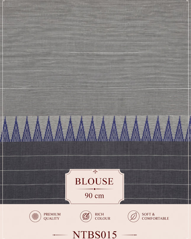 Premium Handwoven Cotton Saree in Off White, Royal Blue & Ash Grey with Traditional Temple Border | Soft & Breathable Daily Wear Saree
