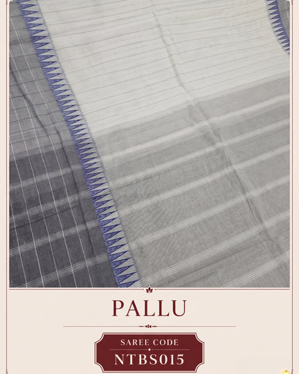 Premium Handwoven Cotton Saree in Off White, Royal Blue & Ash Grey with Traditional Temple Border | Soft & Breathable Daily Wear Saree