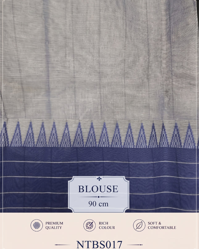 Premium Handwoven Cotton Saree in Off White & Lavender Blue with Traditional Temple Border | Soft & Breathable Daily Wear Saree