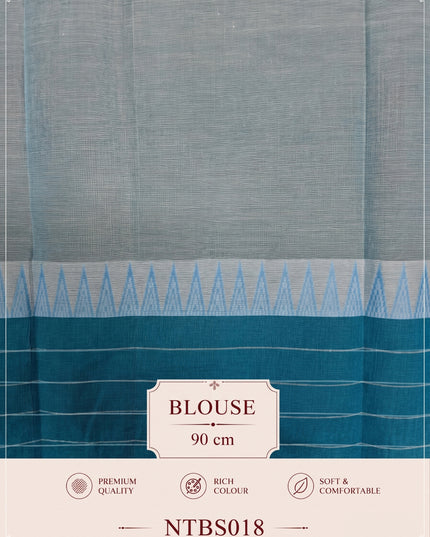 Premium Handwoven Cotton Saree in Off White & Aqua Blue with Traditional Temple Border | Soft & Breathable Daily Wear Saree