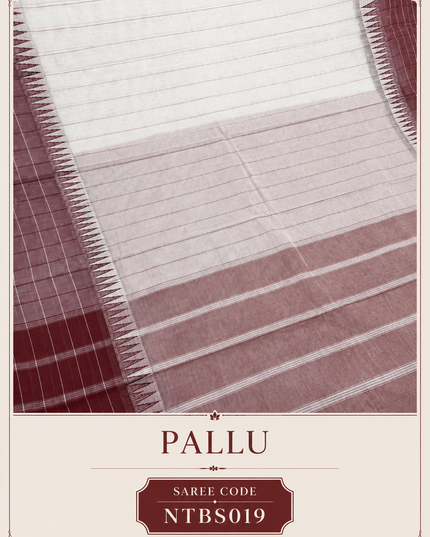 Premium Handwoven Cotton Saree in Off White & Maroon with Traditional Temple Border | Soft & Breathable Daily Wear Saree