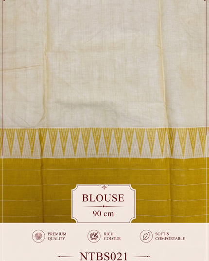 Premium Handwoven Cotton Saree in Off White & Mustard Yellow with Traditional Temple Border | Soft & Breathable Daily Wear Saree