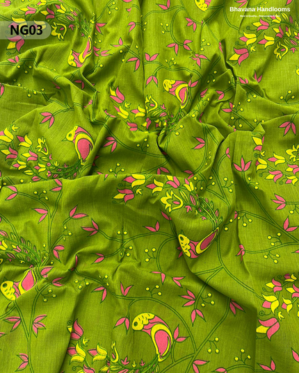 Soft Nagari Cotton Unstitched Dress Material | Daily Wear Yellow & Green 3pc Set