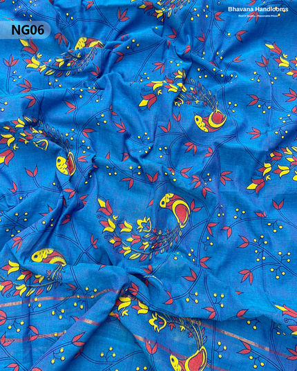 Soft Nagari Cotton Unstitched Dress Material | Daily Wear Yellow & Royal Blue 3pc Set