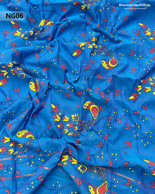 Soft Nagari Cotton Unstitched Dress Material | Daily Wear Yellow & Royal Blue 3pc Set