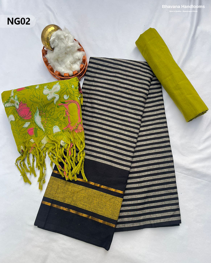 Soft Nagari Cotton Unstitched Dress Material | Daily Wear Black & greyish white 3pc Set