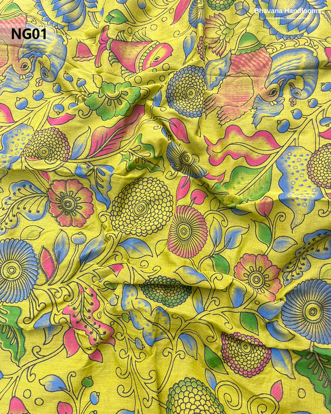 Soft Nagari Cotton Unstitched Dress Material | Daily Wear Yellow & greyish Blue 3pc Set