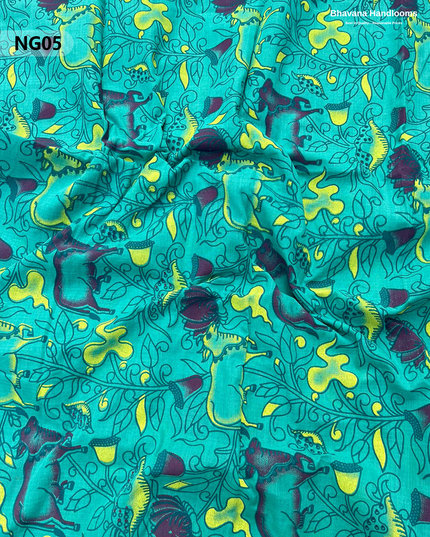 Soft Nagari Cotton Unstitched Dress Material | Daily Wear Yellow & Light Sea Green 3pc Set