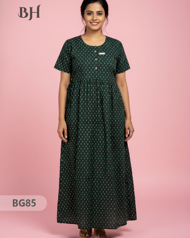 Cotton Frock Nighty with Knot & Pocket | Comfortable Free Size Nightwear