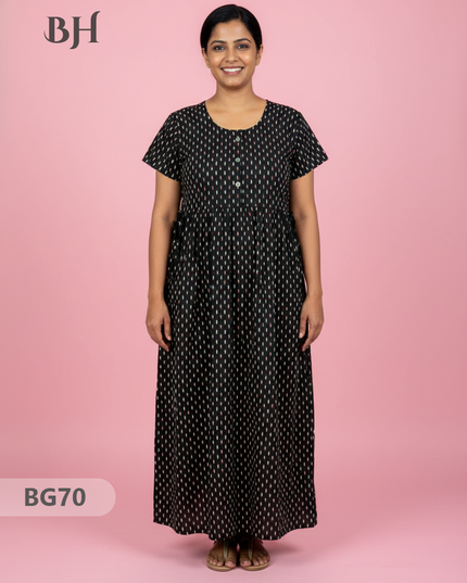 Cotton Frock Nighty with Knot & Pocket | Comfortable Free Size Nightwear