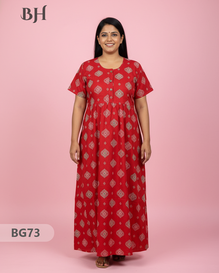 Cotton Frock Nighty with Knot & Pocket | Comfortable Free Size Nightwear