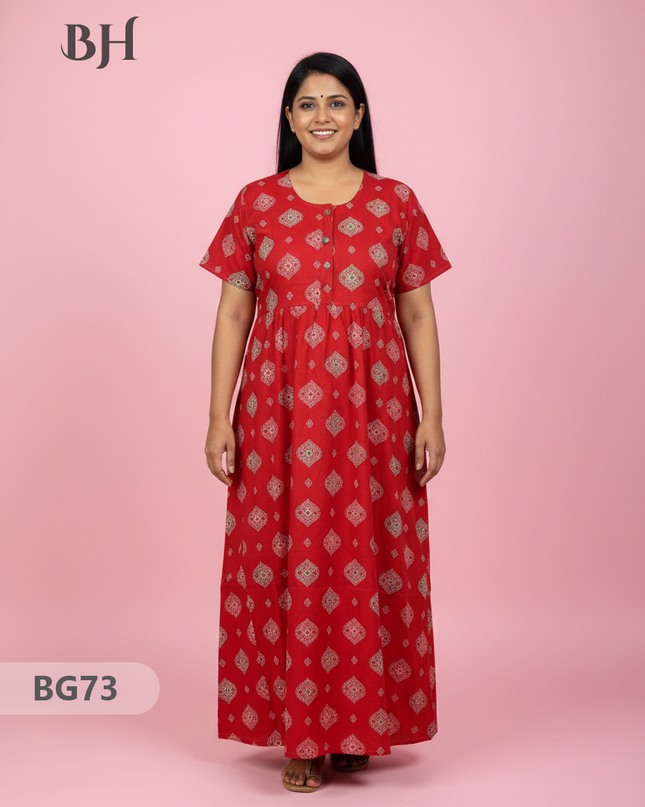 Cotton Frock Nighty with Knot & Pocket | Comfortable Free Size Nightwear