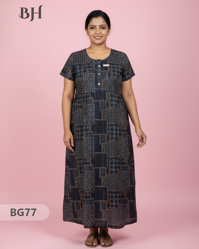 Cotton Frock Nighty with Knot & Pocket | Comfortable Free Size Nightwear