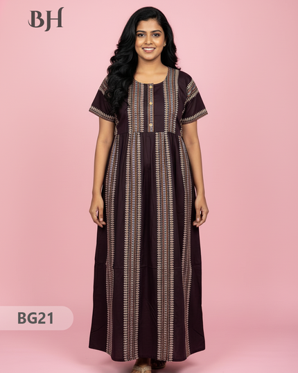 Cotton Frock Nighty with Knot & Pocket | Comfortable Free Size Nightwear