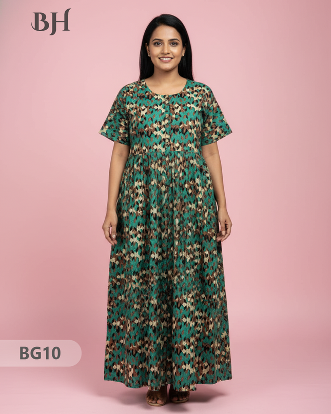 Cotton Frock Nighty with Knot & Pocket | Comfortable Free Size Nightwear