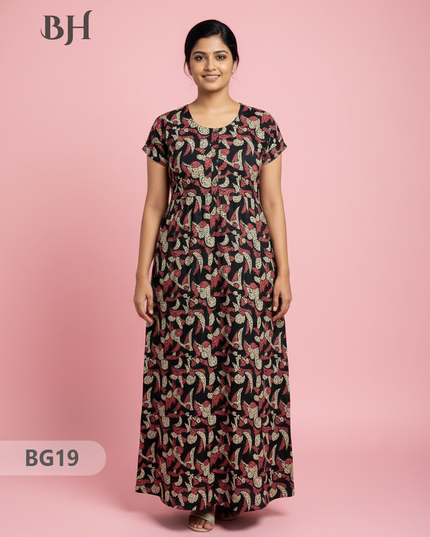 Cotton Frock Nighty with Knot & Pocket | Comfortable Free Size Nightwear