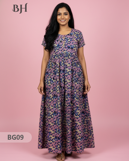 Cotton Frock Nighty with Knot & Pocket | Comfortable Free Size Nightwear