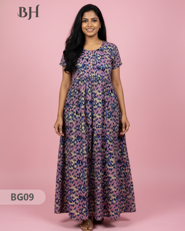 Cotton Frock Nighty with Knot & Pocket | Comfortable Free Size Nightwear