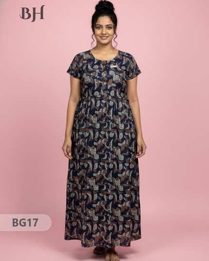 Cotton Frock Nighty with Knot & Pocket | Comfortable Free Size Nightwear