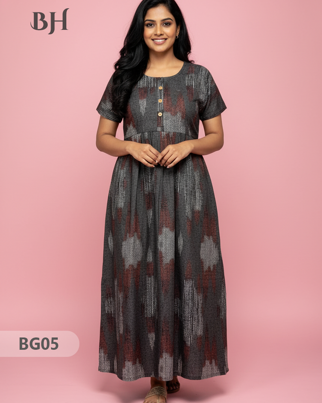 Cotton Frock Nighty with Knot & Pocket | Comfortable Free Size Nightwear