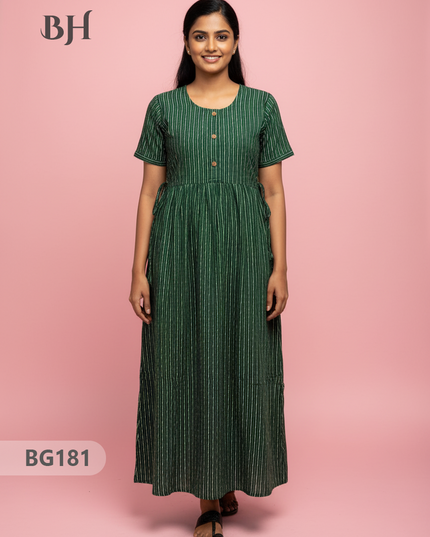 Cotton Frock Nighty with Knot & Pocket | Comfortable Free Size Nightwear