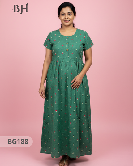 Cotton Frock Nighty with Knot & Pocket | Comfortable Free Size Nightwear