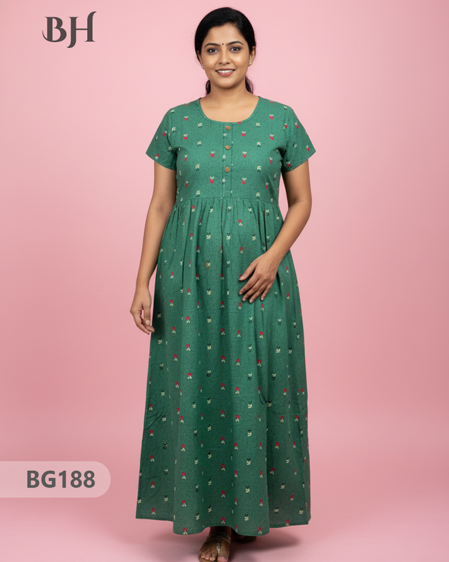 Cotton Frock Nighty with Knot & Pocket | Comfortable Free Size Nightwear