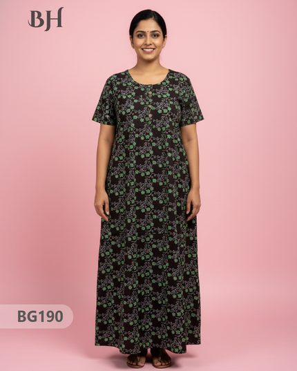 Cotton Frock Nighty with Knot & Pocket | Comfortable Free Size Nightwear