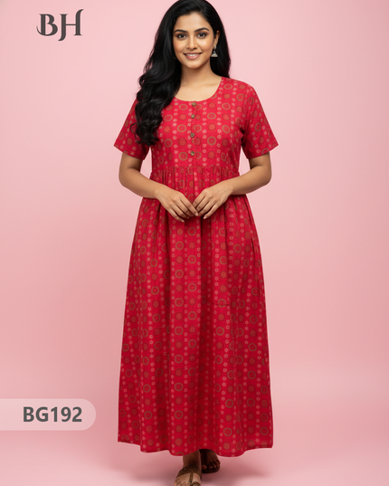 Cotton Frock Nighty with Knot & Pocket | Comfortable Free Size Nightwear