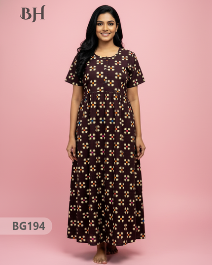 Cotton Frock Nighty with Knot & Pocket | Comfortable Free Size Nightwear