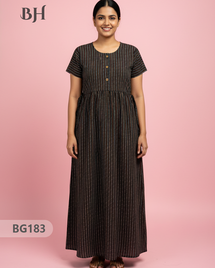 Cotton Frock Nighty with Knot & Pocket | Comfortable Free Size Nightwear
