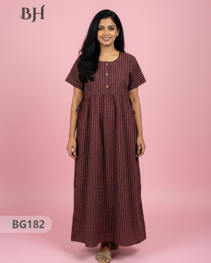 Cotton Frock Nighty with Knot & Pocket | Comfortable Free Size Nightwear
